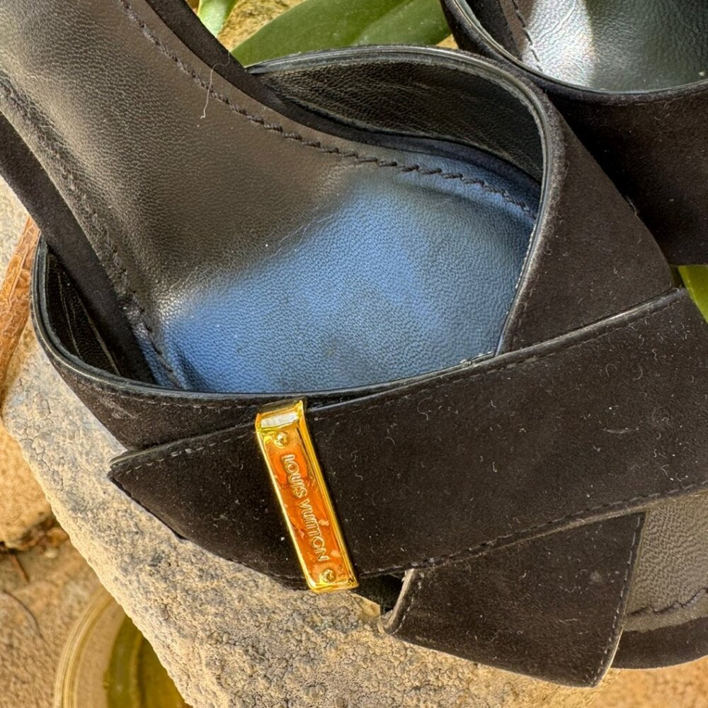 Louis Vuitton Black Suede Cross Strap Slides Sandals Size 35 1/2 - Picture 13 of 15